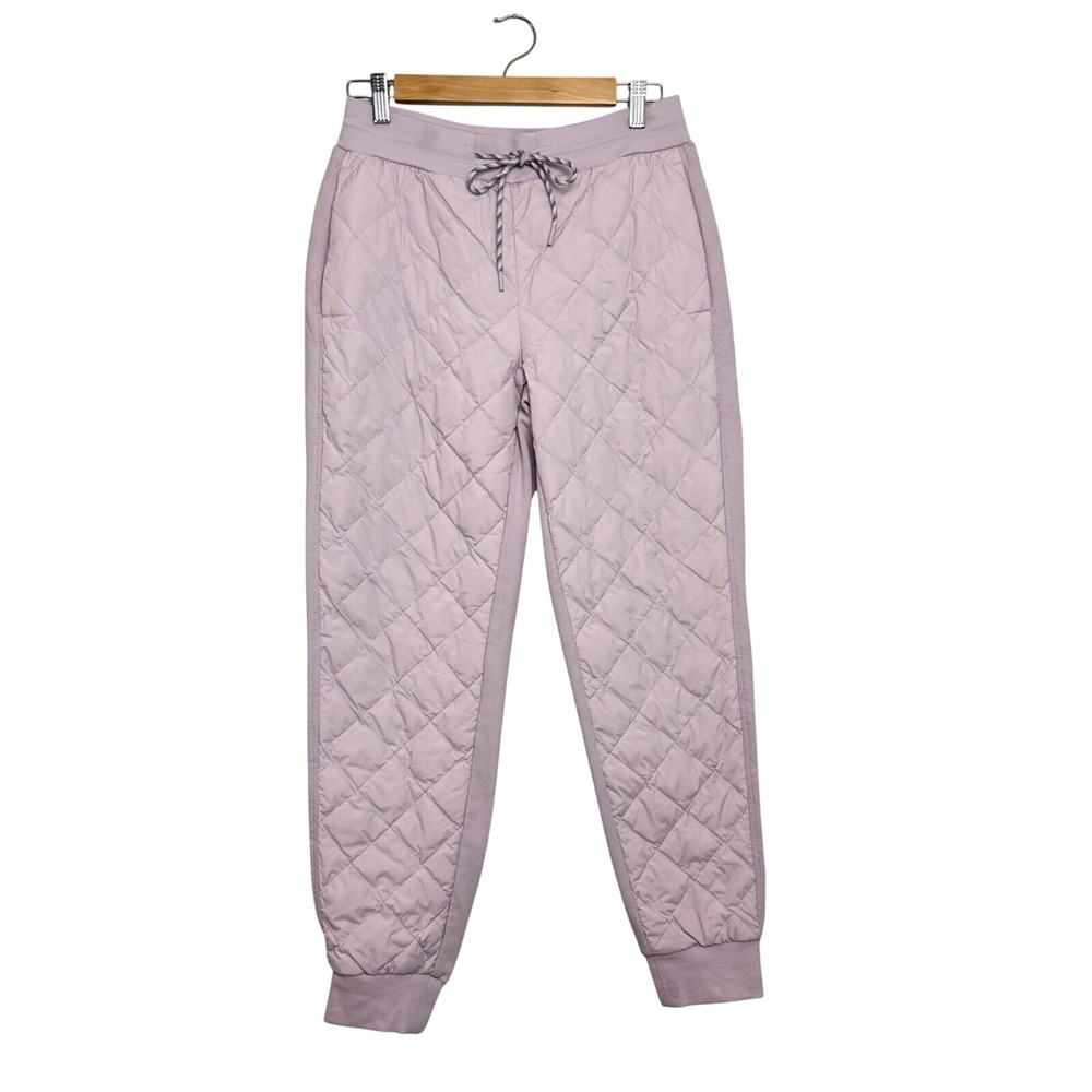 Athleta Quilted Down Front Joggers Lavender Purple Fleece Lined Pants Size 6